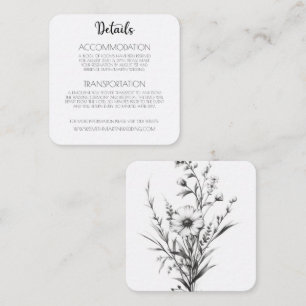 Vet B&W Wildbloemen Bruiloft Details Informatiekaartje