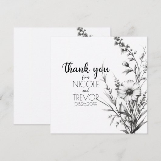 Vet B&W Wildflower Bedankkaart (Voorkant / Achterkant)