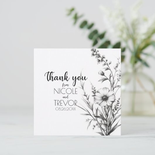 Vet B&W Wildflower Bedankkaart (Staand voorkant)