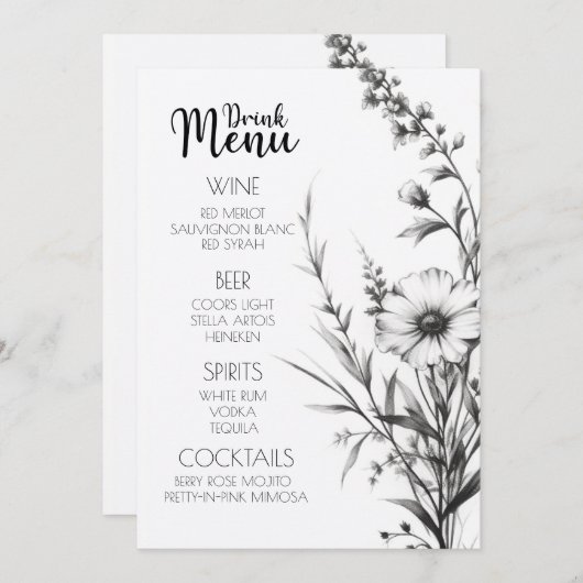 Vet B&W Wildflower Drink Menu (Voorkant / Achterkant)