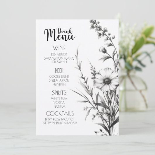 Vet B&W Wildflower Drink Menu (Staand voorkant)