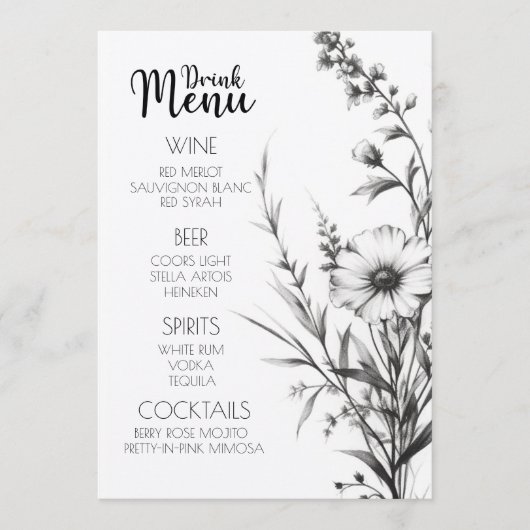 Vet B&W Wildflower Drink Menu (Voorkant)