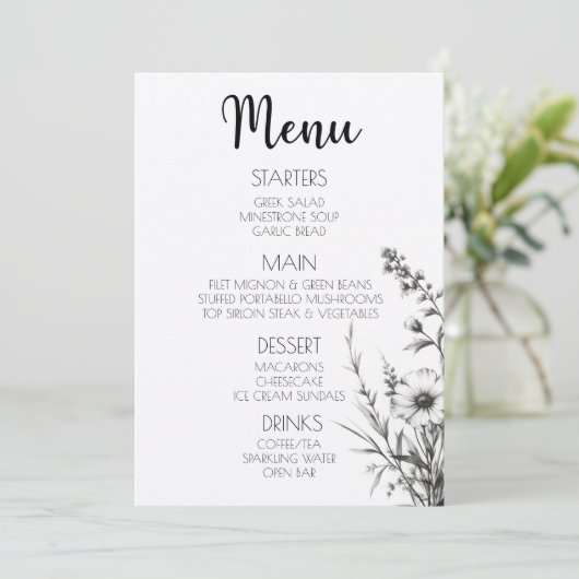 Vet B&W Wildflower Menu (Staand voorkant)