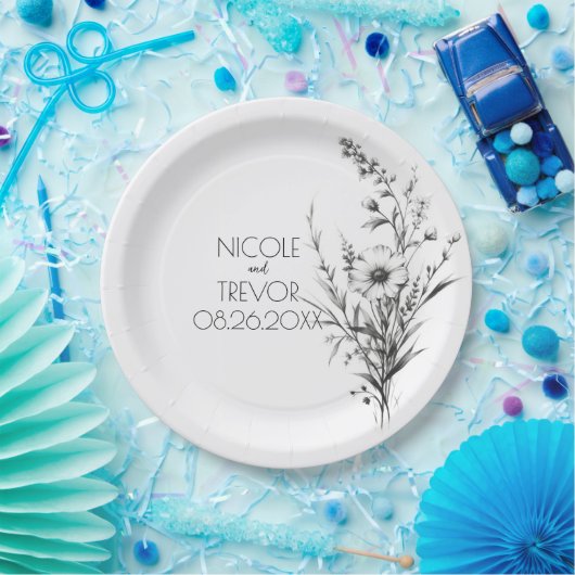 Vet B&W Wildflower Papieren Bordje (Feest)