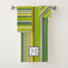 Vet Bamboe-kleuren Multi-Stripe Patroon | Monogram Bad Handdoek