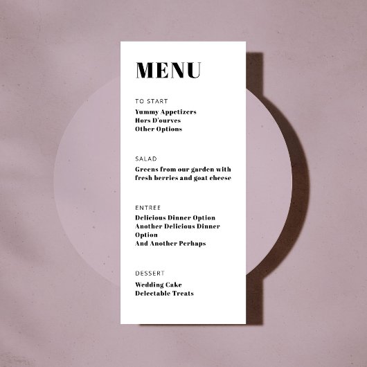 Vet Basic Zwart Wit Modern Minimalistisch diner Menu