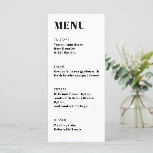 Vet Basic Zwart Wit Modern Minimalistisch diner Menu (Staand voorkant)
