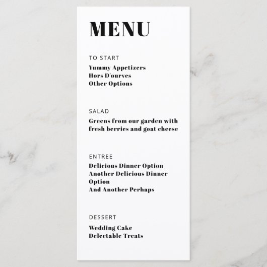 Vet Basic Zwart Wit Modern Minimalistisch diner Menu (Voorkant)
