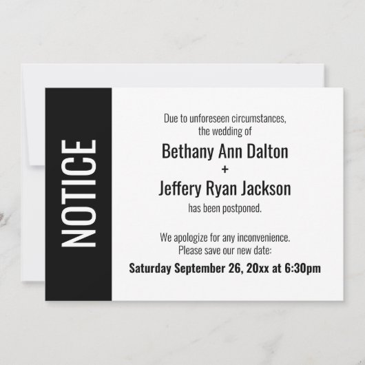 Vet bericht, Uitgestelde bruiloft aankondiging (Voorkant)