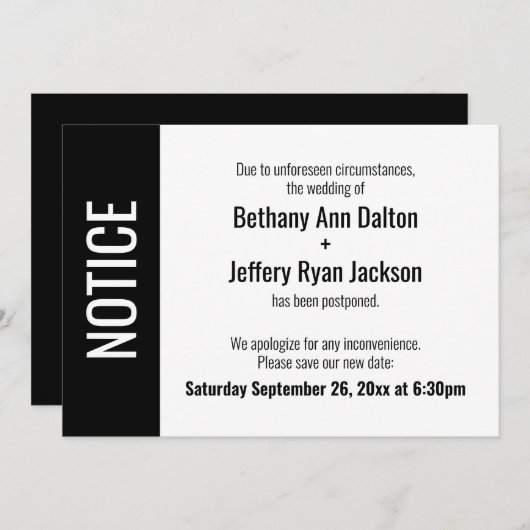 Vet bericht, Uitgestelde bruiloft aankondiging (Voorkant / Achterkant)