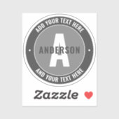 Vet bewerkbare tekst en monogram | Grijs Sticker (Vel)