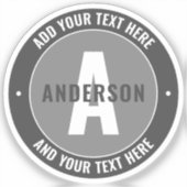 Vet bewerkbare tekst en monogram | Grijs Sticker (Voorkant)