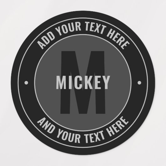 Vet bewerkbare tekst en monogram | Zwart-grijs Labels (Design 1)