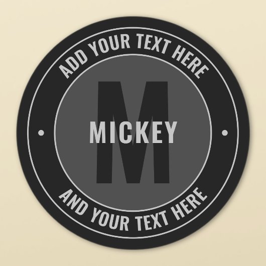 Vet bewerkbare tekst en monogram | Zwart-grijs Labels