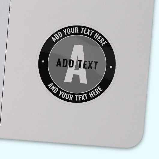Vet bewerkbare tekst en monogram | Zwart-grijs Sticker