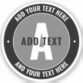 Vet bewerkbare tekst en monogram | Zwart-grijs Sticker (Voorkant)