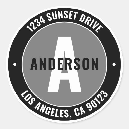 Vet bewerkbare tekst en monogram | Zwart wit en gr Ronde Sticker (Voorkant)