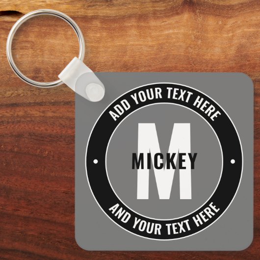 Vet bewerkbare tekst en monogram | Zwart wit en gr Sleutelhanger (Voorkant)