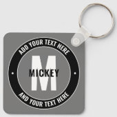 Vet bewerkbare tekst en monogram | Zwart wit en gr Sleutelhanger (Achterkant)