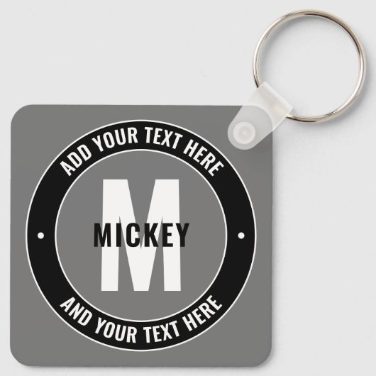 Vet bewerkbare tekst en monogram | Zwart wit en gr Sleutelhanger (Achterkant)