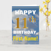 Vet, Bewolkte Hemel, Faux Gold 11e Verjaardag + Na Kaart (Gele Bloem)