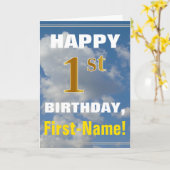 Vet, Bewolkte Hemel, Faux Gold 1e Verjaardag + Naa Kaart (Gele Bloem)