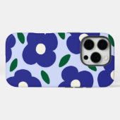 Vet Blauw Abstract Retro Bloempatroon Case-Mate iPhone Case (Achterkant (horizontaal))