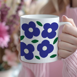 Vet Blauw Abstract Retro Bloempatroon Koffiemok