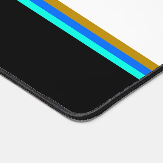 Vet Blauw Aqua Bruin Wit Racing Stripes op Zwart Bureaumat (Hoek)