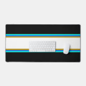 Vet Blauw Aqua Bruin Wit Racing Stripes op Zwart Bureaumat (Keyboard & Muis)