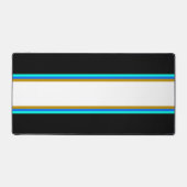 Vet Blauw Aqua Bruin Wit Racing Stripes op Zwart Bureaumat (Voorkant)
