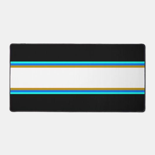 Vet Blauw Aqua Bruin Wit Racing Stripes op Zwart Bureaumat (Voorkant)