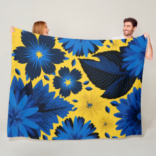 Vet Blauw Bloemen op Levendige Gele Achtergrond Fleece Deken
