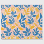 Vet Blauw en Geel Blad lithografie Patroon Cadeaupapier (Vlak)