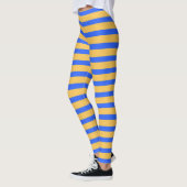 Vet Blauw en Goud Horizontale Strepen Patroon Leggings (Links)