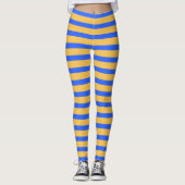 Vet Blauw en Goud Horizontale Strepen Patroon Leggings (Voorkant)
