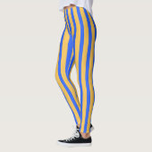Vet Blauw en Goud Verticaal Stripes Patroon Leggings (Links)