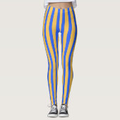 Vet Blauw en Goud Verticaal Stripes Patroon Leggings (Voorkant)