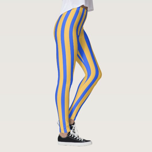 Vet Blauw en Goud Verticaal Stripes Patroon Leggings (Rechts)