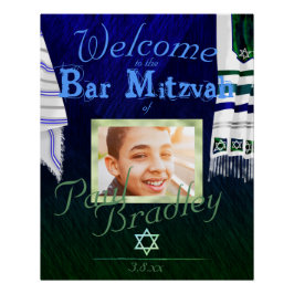 Vet blauw en groene balk Mitzvah Prayer Tallit Pos Perfect Poster