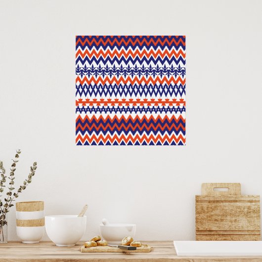 Vet blauw en Oranje tribaal Chevron Pattern Poster (Keuken)