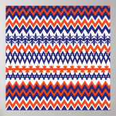 Vet blauw en Oranje tribaal Chevron Pattern Poster (Voorkant)