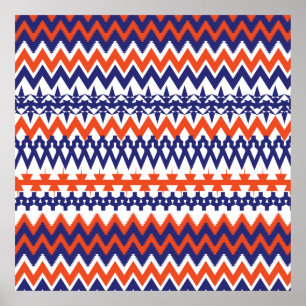 Vet blauw en Oranje tribaal Chevron Pattern Poster