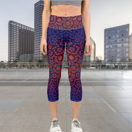 Vet Blauw en Rood Patroon Hoge Waisted Capris