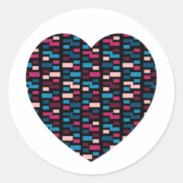 Vet Blauw En Roze Stadsstijl Patroon Hart Ronde Sticker