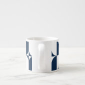 Vet blauw en wit Mid-Century Modern Geometric E Espresso Kop (Achterkant)