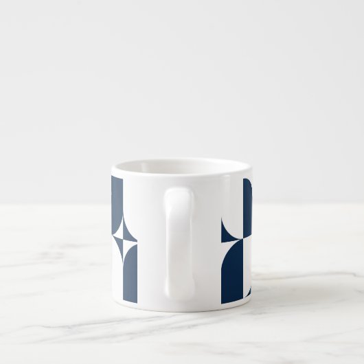 Vet blauw en wit Mid-Century Modern Geometric E Espresso Kop (Achterkant)