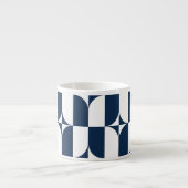 Vet blauw en wit Mid-Century Modern Geometric E Espresso Kop (Voorkant)