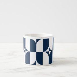 Vet blauw en wit Mid-Century Modern Geometric E Espresso Kop
