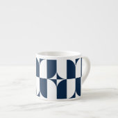 Vet blauw en wit Mid-Century Modern Geometric E Espresso Kop (Voorkant rechts)